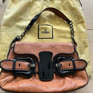 Vintage Fendi Brown and Black Leather Shoulder Bag